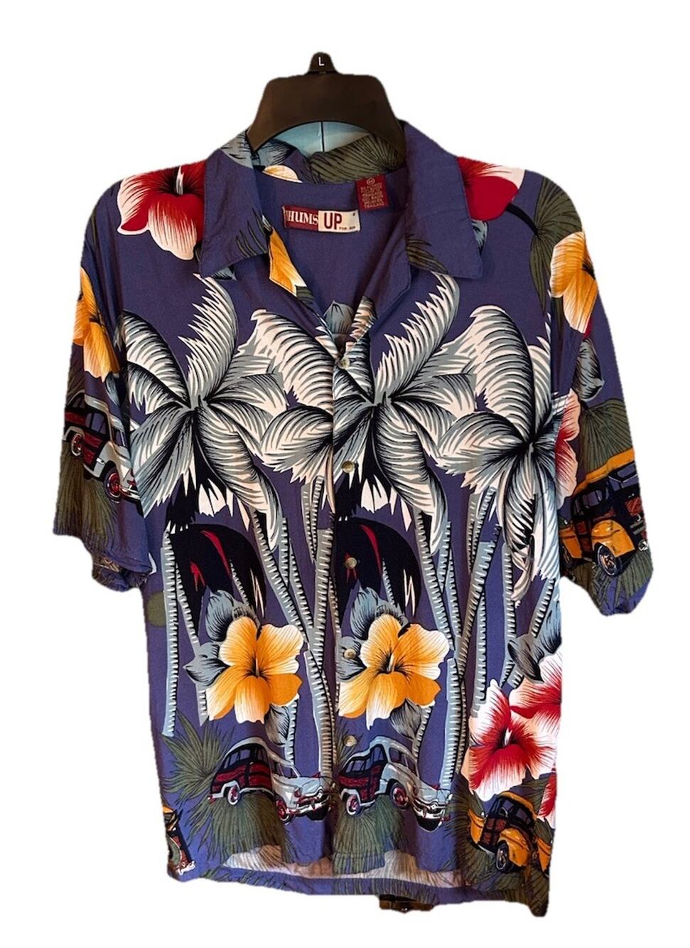 VTG Thums Up For Him Sportswear Floral Hawaiian Button Down Shirt Men’s Size XL